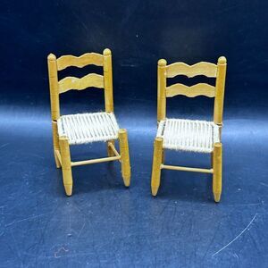 Vintage Dollhouse Furniture Dining Room Kitchen Chairs Set of 2 Beige wood